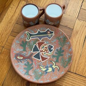 Handcrafted Ceramic Fish Design Plate and Mug Set